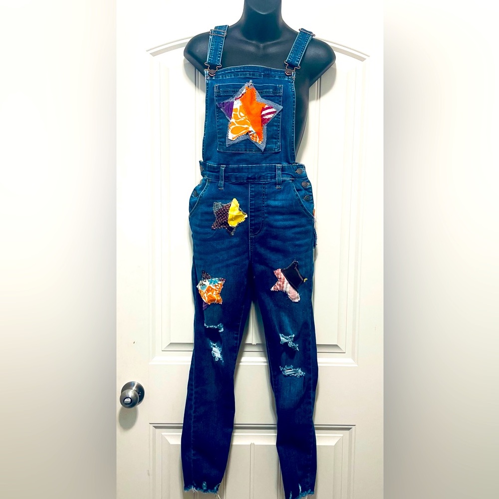 Custom patchwork overalls star pattern
